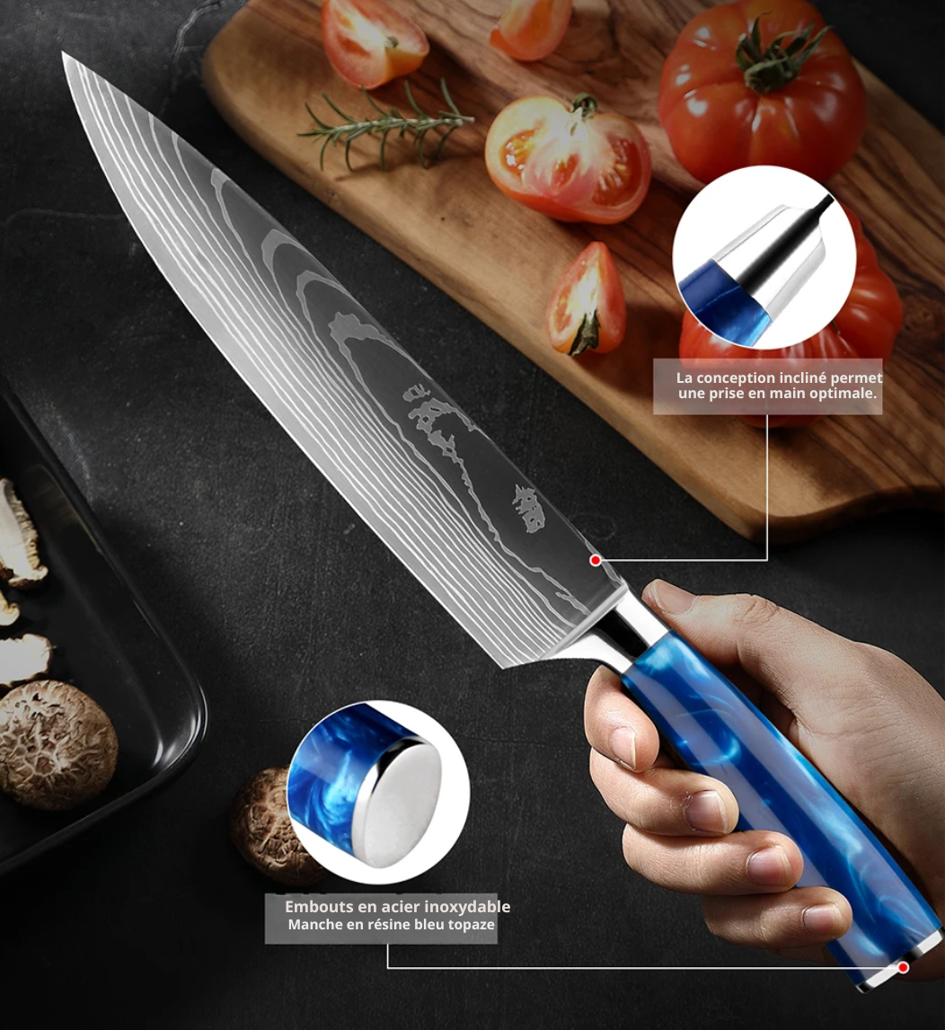 Couteau de Chef Japonais - Collection Hattori - Bleu Topaze