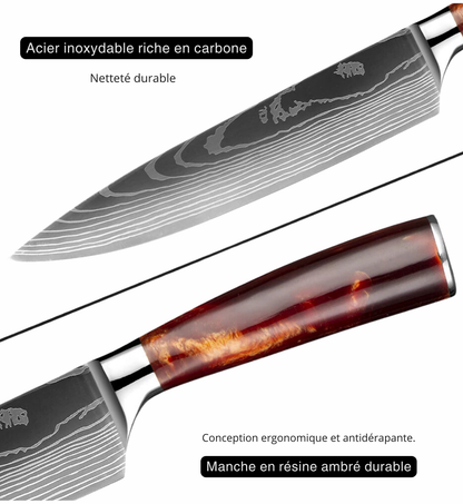 Couteau Santoku Japonais - Collection Hattori - Marron Ambré