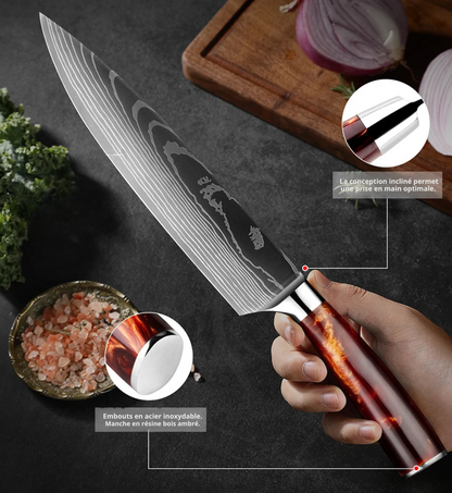 Couteau Santoku Japonais - Collection Hattori - Marron Ambré